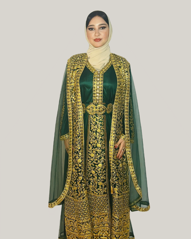 slim fit dress slacks Kaftan Beaded Dazzling Shiny Open Abaya 2-Piece Set (MOA111) Maple Red / S main image 1
